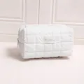 Large capacity white quilted pillow cosmetic bag with shiny grid pattern and zipper - Pillow Bag / White