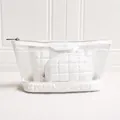 Glossy white quilted 3-piece cosmetic bag set with transparent outer organizer pouch - Three-Piece Set / White