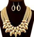 Parure de collier plastron tissé multicouche doré bohème avec boucles d'oreilles - Ensemble collier et boucles d'oreilles / Or