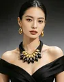 Parure de collier bohème chunky tressé en goutte d'eau avec boucles d'oreilles dorées - Ensemble collier et boucles d'oreilles / Coloré
