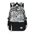 Large capacity casual men's backpack with black and white comic print and top handle - 49*33*20cm / Comics