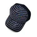 Fashionable black baseball cap for women featuring iridescent pearls and rhinestones. - Adult, Hat Circumference 58cm Adjustable / Black Black Colorful Rhinestones