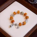 Vintage ethnic style orange agate bracelet with silver Vajra bell and charms - Yamantaka Vajra Bell Style / Orange