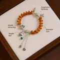 Retro ethnic style orange agate bead bracelet with silver lucky cat and elephant charms. - Elephant Fortune Cat Long Tassel Style / 1cm Bead Diameter / Dark Orange