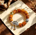 Retro ethnic agate and ox bone bracelet with silver Ruyi lock and lucky charms - Retro Ruyi Lock (Premium Edition) / 12.8x4.4mm