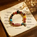Ethnic style Dzi bead bracelet with ox bone, ebony and Zhakilamu charm - Nine-Eyed Dzi Treasure Bracelet (Red String) / 8mm Beads
