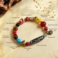 Vintage ethnic Dzi bead bracelet with sandalwood and bone beads for men and women - Nine-Eyed Dzi Treasure Bracelet (Black String) / 8mm Beads