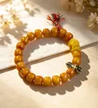Handcrafted vintage ethnic ox bone bracelet featuring Zaji Lamu charm and Vajra Pestle - Zaki Lhamo Vajra (Ox Bone Style) / 9x6.8mm