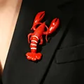 Red lobster-shaped alloy brooch on black suit lapel, unique vacation style jewelry - Red Lobster Brooch (5360)