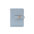 Front view of a light blue PU leather short wallet featuring a decorative leaf clasp - Sky Blue