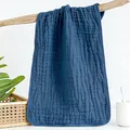 Soft 6-layer muslin cotton burp cloth in deep blue with textured crinkle finish. - Dark Blue