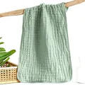 Premium sage green six-layer muslin cotton burp cloth with a soft crinkle texture - Grass Green