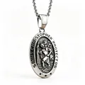 Detailed Saint Christopher oval protector pendant necklace with vintage silver finish metal - Small Pendant Only (Without Chain) / Steel