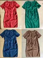 Elegant slim-fit short sleeve dress with round neck in four vibrant colors for summer - Multicolor