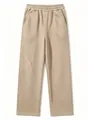 Men's minimalist khaki straight casual pants with elastic waist and comfortable loose fit - Camel