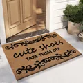 Natural coir entrance doormat featuring decorative cute shoes take them off typography - 40*60cm / Cute Shoes Style