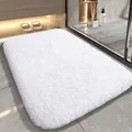 Soft white plush absorbent bathroom mat with non-slip backing for doorway - 40*60cm / Regular Fit / White