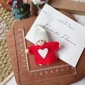 Handmade wooden Christmas doll ornament with red heart sweater and white knit hat - Grey Chunky Hat Red Dress Grey Heart Puppet (A34)