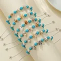 Hand-woven Bohemian shell bracelet set featuring turquoise beads and adjustable white cords - Turquoise Shell Style (SY1047-1) / 6 Pieces Set