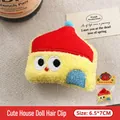 Plush house hair clip in yellow and red with cute cartoon eyes - Cute House Doll - Hair Clip