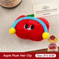 Adorable cartoon red apple plush hair clip with blue headphones for children's hair accessory - Headphone Apple Doll - Hair Clip