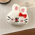 Cute plush rabbit hair clip with red bow, soft white faux fur doll accessory. - Red Nose Rabbit Doll - Hair Clip