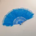Éventail pliant en plumes bleues avec dentelle élégante pour danse et accessoires - Éventail en Plumes Bleu Lac Exquis et Dentelle