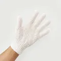 Guanto da bagno esfoliante bianco a cinque dita per la pulizia - Sacchetto OPP / Bianco