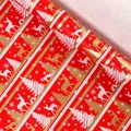 Rouleau de papier cadeau de Noël rouge avec motifs rennes dorés - Série de Noël-Forêt de Rennes Rouge; 0,43*3m