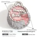 Miniature stainless steel birthday cake charm with pink oil drip and Happy Birthday text - Birthday Cake Style (PJ93517SB) Pendant Only (Without Chain) / Silver/Pink