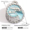 Blue enamel birthday cake pendant charm in stainless steel with size and weight details - Birthday Cake Style (PJ93517SC) Pendant Only (Without Chain) / Silver/Blue