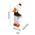 Cute wooden texture white goose figurine with Christmas hat and scarf for home decor, 12cm - Christmas Decor Style / White Hat Style