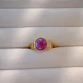 Close-up of gold stainless steel ring featuring a real pink dried flower in resin - Gold Base Pink Dried Flower Style(3) / Pink