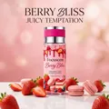 Gourmand strawberry fragrance mist in 100ml bottle with pink macaron props - Berry Bliss / Berry Red