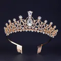 Diadème couronne de mariée baroque luxe avec cristaux clairs et finition dorée chic - Épingle à Cheveux en Fil d'Or / Or
