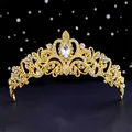 Couronne de mariée baroque dorée élégante avec cristaux étincelants pour coiffure de mariage - Style Couronne Or Poli / Or