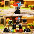 Set of cute black cat blind box figurines with mushroom and ice cream themes - Black Cat Rotating Workshop (0335) / Set of 6