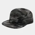 Side view of grey camouflage 5-panel flat-brim hat for street fashion style - Adjustable / Gray Camouflage
