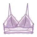 French style lavender lace wireless triangle cup bralette with adjustable straps - S / Tops / Purple