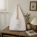 Large capacity white tote bag with red star pattern for casual daily use - Milk White with Red Stars