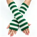 Weiche grün-weiß gestreifte Strick-Armstulpen ohne Finger für Damen Wintermode - Einheitsgröße / Grün + Weiß