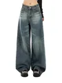 Jean en denim vintage à taille haute et jambe large pour femme en bleu délavé classique - S / Bas / Bleu Rétro