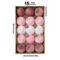 Set of 15 pink and white flocked velvet Christmas ball ornaments, 8cm diameter decorations - Pink and White