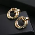 Elegant minimalist gold twisted rope hoop stud earrings with a glossy polished finish - Large Textured Style (16K Gold) / Gold