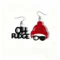 A Christmas Story inspirierte rote Acrylohrringe mit Oh Fudge Zitat und Ralphie Hut - OH FUDGE Asymmetrischer Stil