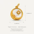 Vintage celestial stainless steel moon and star pendant with pearlescent shell inlay - Gold Color Pendant