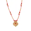 Ethnic bohemian heart pendant necklace with red cord chain and gold-plated lucky beads - Red Rope Heart Necklace