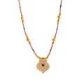 Ethno heart tarot pendant necklace featuring colorful braided rope and green center stone - Red and Yellow Rope Heart Necklace