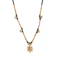 Handmade colorful cord necklace featuring a vintage gold-plated geometric relief pendant - Orange and Green Rope Tortoise Necklace