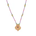 Collier bohème en corde tressée colorée avec pendentif cœur doré et gemme violette brillante - Collier Cœur Corde Violette